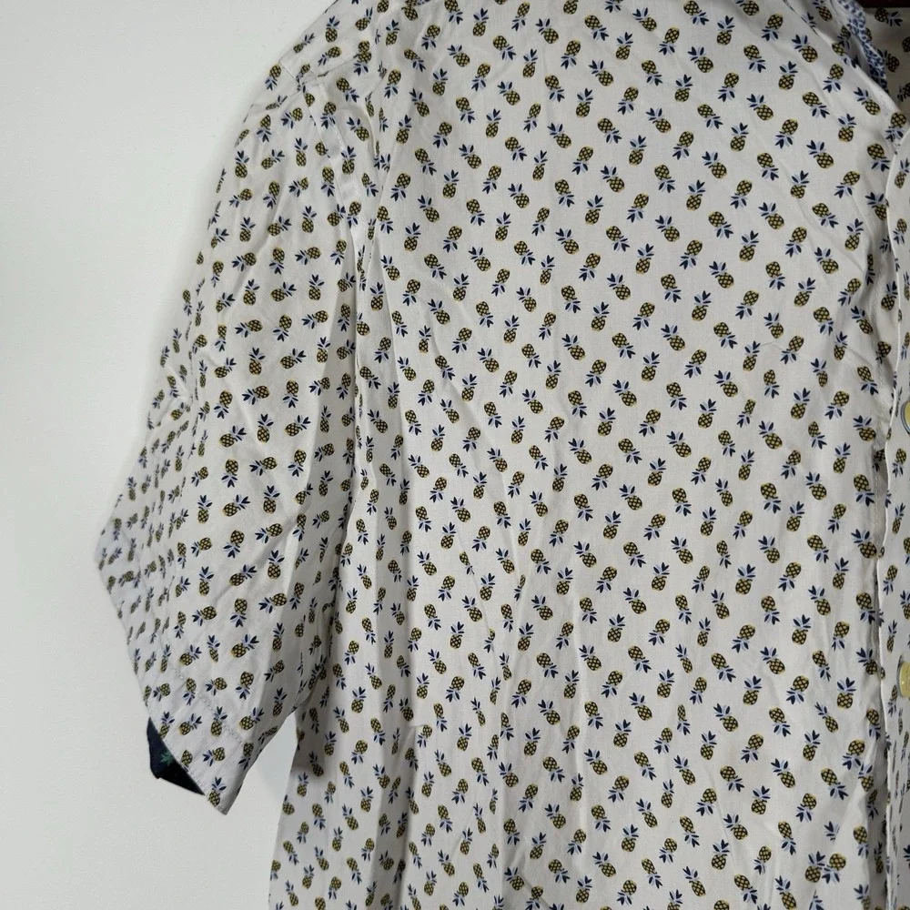 Johnston & Murphy Men's Button Down Shirt Short‎ Sleeve Pineapple Size XL White